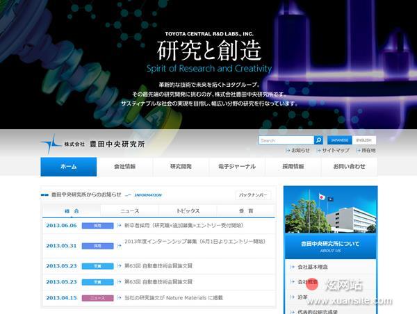 丰田中央研究所网站的首页截图